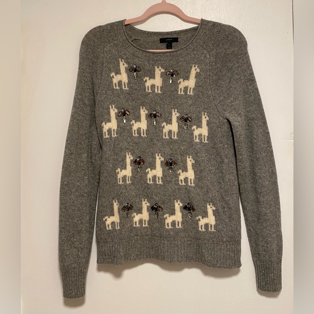 J. Crew Gray Sweater with Llama Pattern